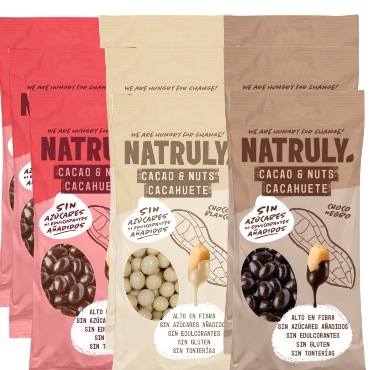 Pack Mix Cacao & Nuts Chocolate Negro, Con Leche y Blanco | 9 x 50g