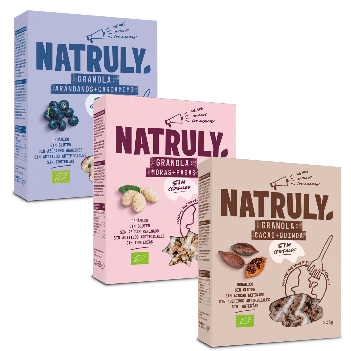 ORGANIC Granola. PACK Mix: BIO Cocoa-Blackberries-Blueberries | 3 x 325g